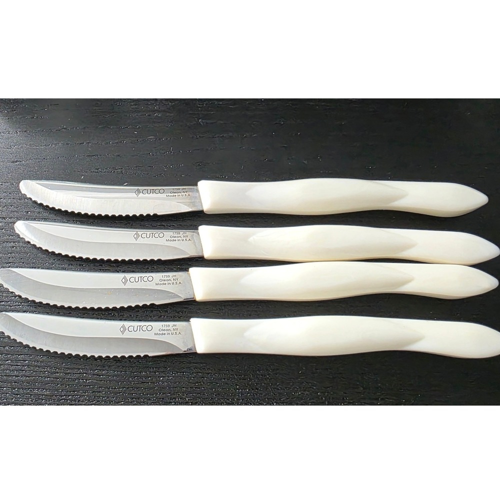 Cutco 1759 Table Knives Set of 4 Pearl White Handle Serrated Blade USA Made
